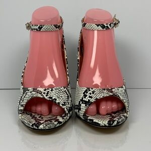 Black White Snakeskin Pattern Women Ankle Strap Open Toe Heel Size 9